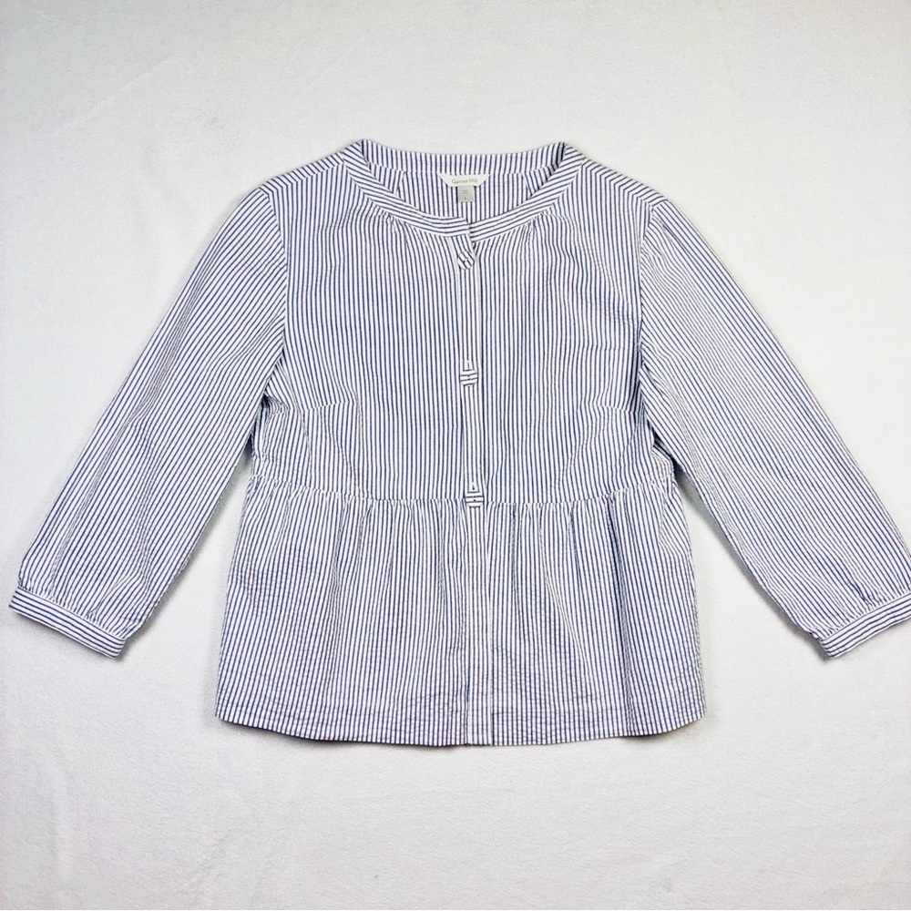 Garnet Hill Womens Blouse Jacket Seersucker Blue White Striped Peplum 8 preppy - Picture 2 of 9